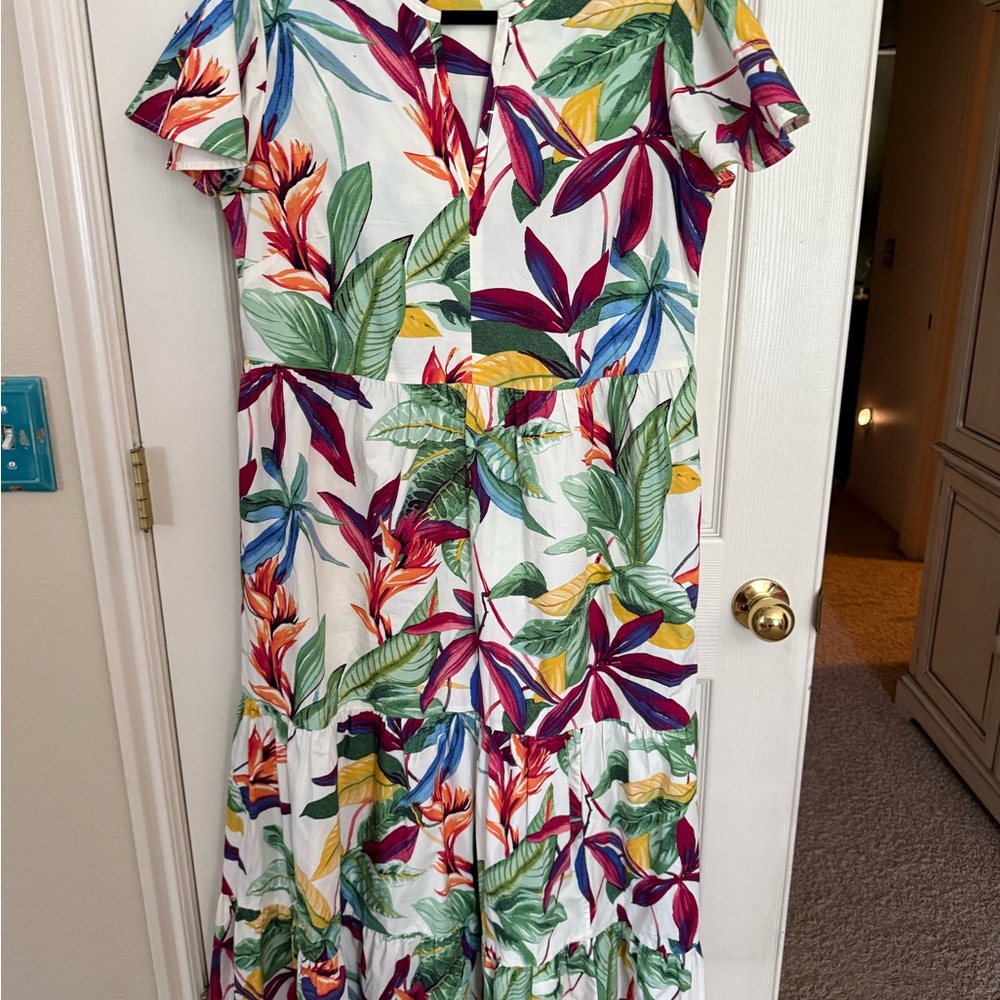 Tropical cotton floral tiered maxi dress size 4 - Picture 7 of 7